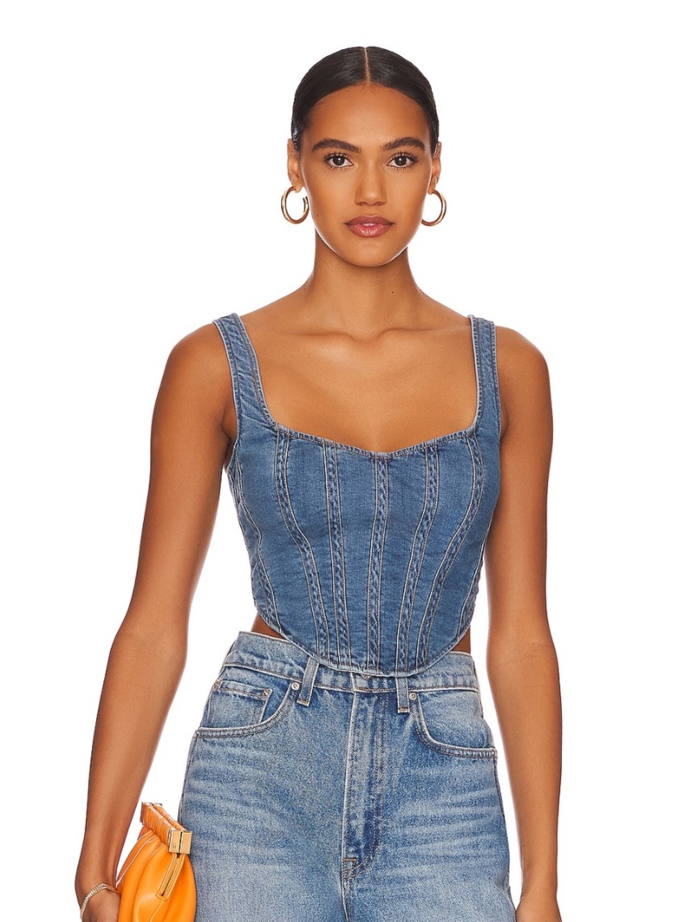 Bardot Denim Corset Bustier in Vintage Blue Wash